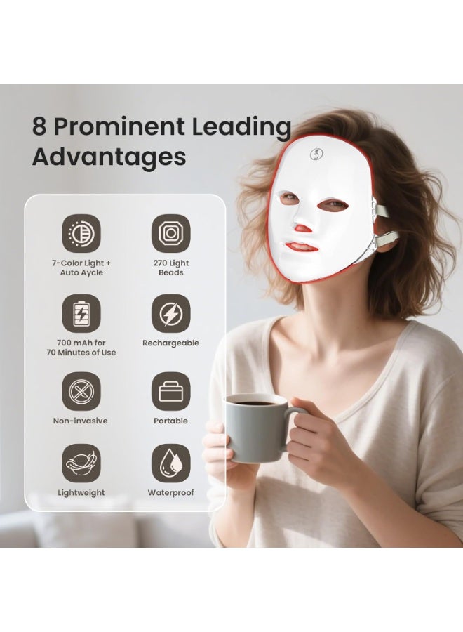 Bukela قناع الضوء الأحمر للوجه، 7-1 ألوان قناع الوجه بالضوء الأحمر، العناية بالبشرة في المنزل، بدون سلك، محمول وقابل لإعادة الشحن - Image 5